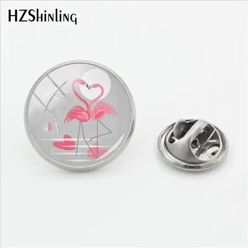 2018 novo flamingo pino romântico arte amor lapela pino de vidro cúpula cabochão jóias aço inoxidável