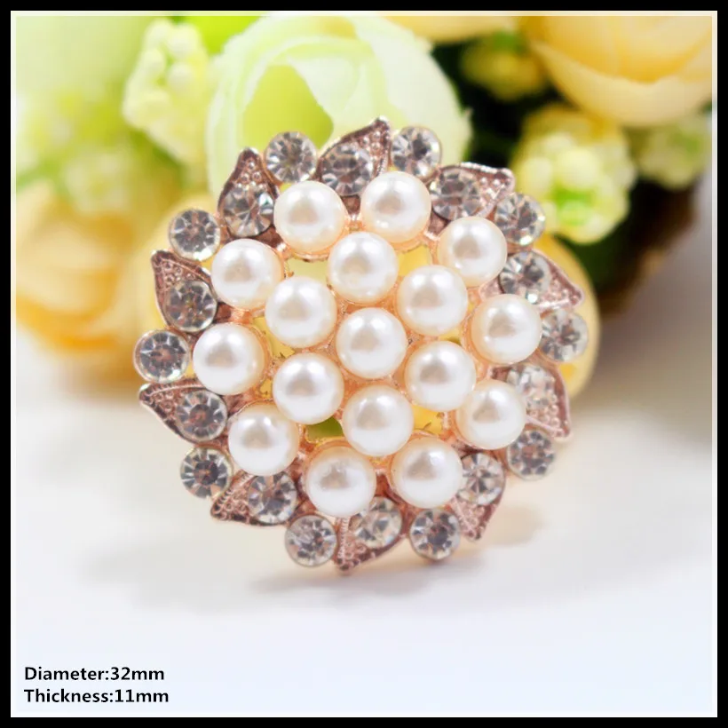 

8pcs/lot 32mm gold ivory flat back rhinestone metal pearl Diamonds button wedding embellishment hair bow DIY hair accessory,29