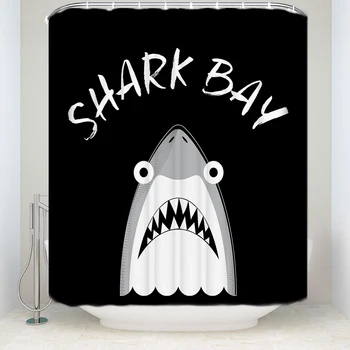 

Waterproof Cartoon Shark Printed Shower Curtain Polyester Fabric Sea Animals Theme Bathroom Curtains for Home Decorations Black