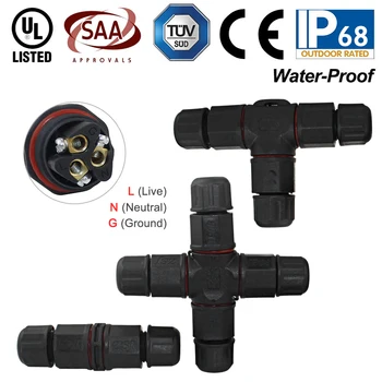 

IP68 Waterproof Connector 3 Pin For Outdoor Lighting Wire Connector Straight T Cross Shape for Outdoor Lighting Connectors AC