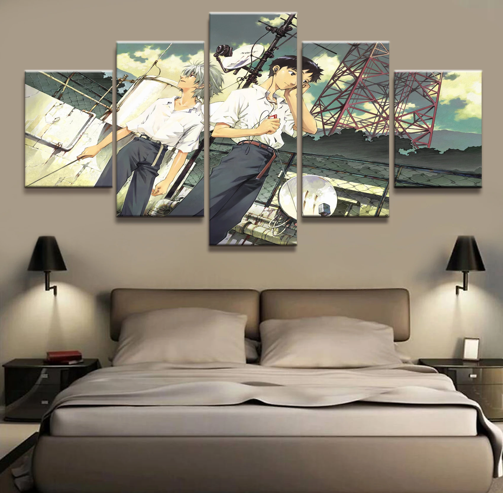 

5 Piece NEON GENESIS EVANGELION EVA Anime Poster Wall Pictures for Home Decor Poster Artwork Wall Decor Canvas Wholesale