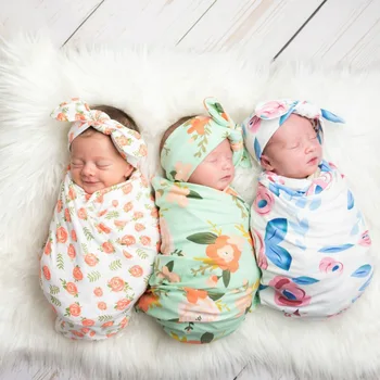 

Newborn Photography Props Infant Costume Outfit Cotton Soft Photo Wrap Matching Baby Photo Props 2Pcs Set M87