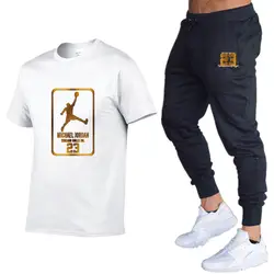 Качество бренда Для мужчин наборы Jordan 23 Футболки + Штаны Для мужчин брендовая одежда два Костюм из нескольких предметов спортивный костюм