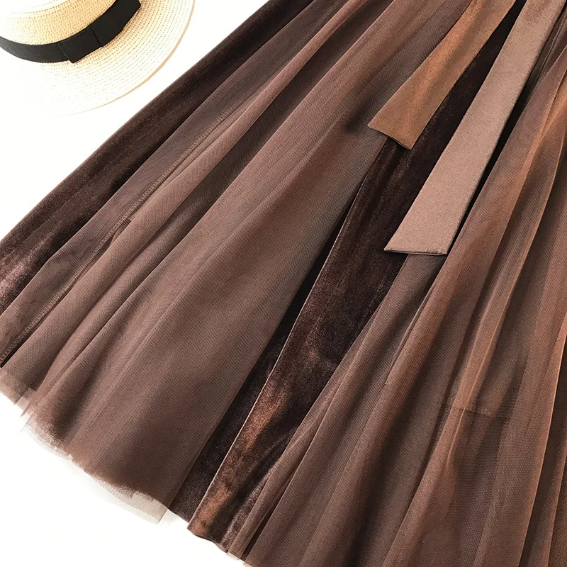 Fashion Pleated Skirt Female Casual Lace-Up women skirt Vintage Blue Patchwork Tutu Skirt Women High Waist Long Maxi Skirt Fashion Pleated Skirt Female Casual Lace-Up women skirt Vintage Blue Patchwork Tutu Skirt Women High Waist Long Maxi Skirt