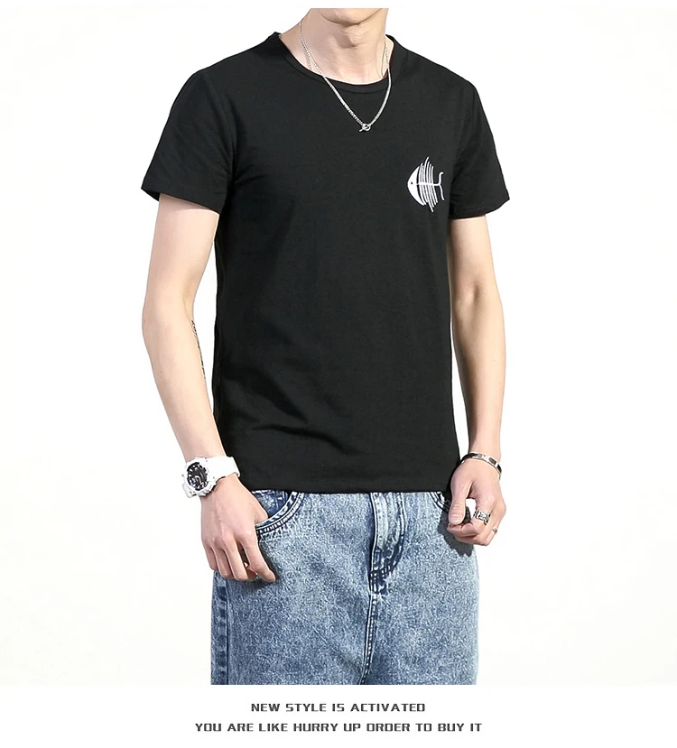 2017 новый летний мультфильм МУЖЧИН кости Рыбы и кошки 5XL футболки человек вышивка