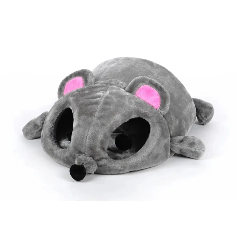 Grey Mouse Shape Bed for Small Cats Dogs Cave Bed Removable Cushion