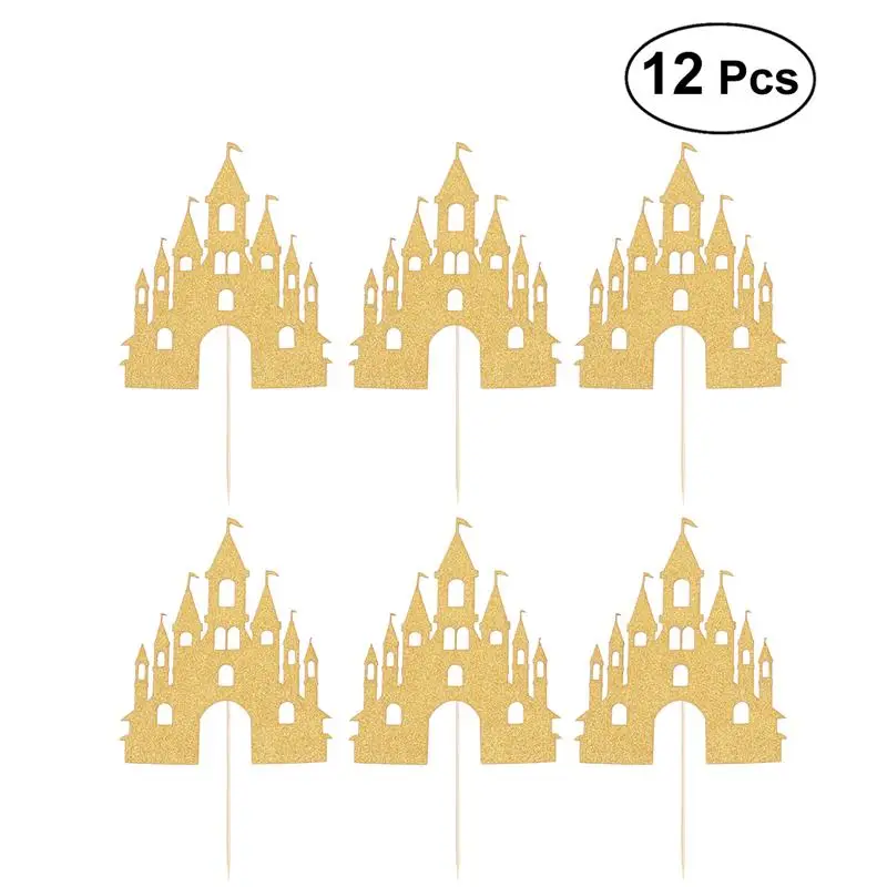 

12Pcs Glitter Castle Toppers Cupcake Cake Toothpick Toppers Birthday Baby Shower Wedding Halloween Party Decoration Supplies