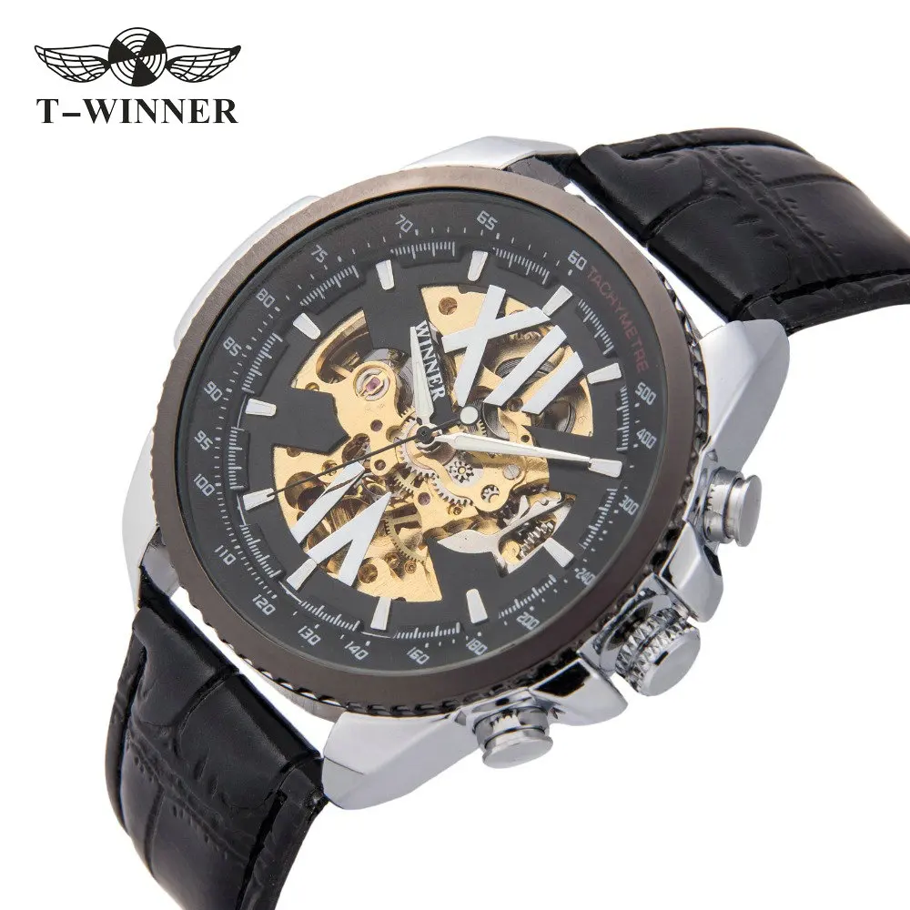 

Unique Men Automatic Mechanical Watch 2018 Brand WINNER Leather Strap Skeleton Dial Big Roman Number Design Royal Relogios