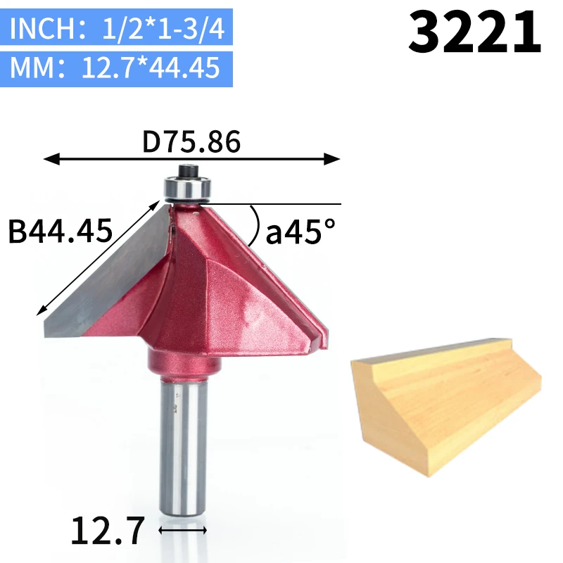 HUHAO 1 шт. 1/" 1/4" хвостовик фаски Резак промышленного класса фрезы для дерева конский нос бит 45 градусов ЧПУ деревообрабатывающий инструмент endml - Длина режущей кромки: 3221