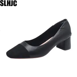 SLHJC/туфли-лодочки в стиле ретро; коллекция 2019 года; Рабочая обувь на квадратном каблуке с квадратным носком; кожаная обувь в стиле пэчворк на