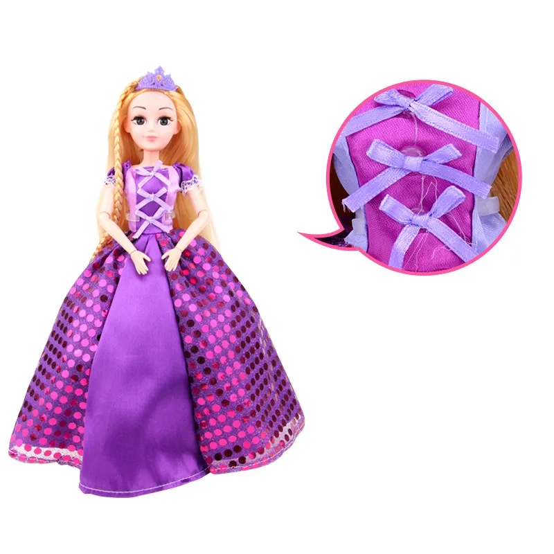 UCanaan 30CM Sweet Princess Dolls Rapunzel Toys For Girls Joint Moving Body Beauty Thick Full Long Blonde Hair Doll For Children 13