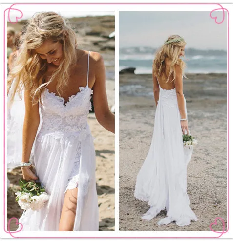 9004 Summer Beach Wedding Dresses Bridal Gowns Split Straight