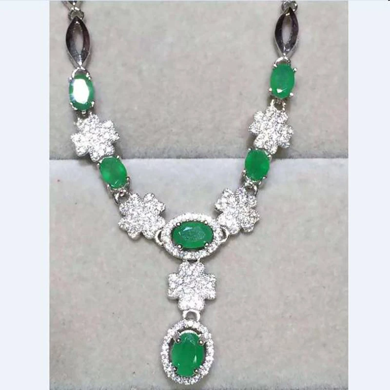 Collares Qi Xuan_Fashion jewelry_colombia Green Stone Fashion Necklaces_Solid Silve подвеска Necklaces_Factory прямые