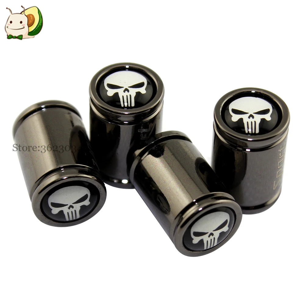 Tire Valves Caps Air Stem Cover Skull Logo for Jaguar Jeep Grand