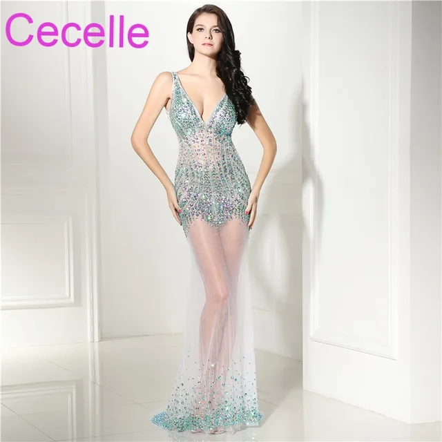 Y Illusion Mermaid Long Prom Dresses 2018 V Neck Crystals Y Illusion Mermaid Long Prom Dresses 2018 V Neck Crystals Rhinestone Women Gowns Real