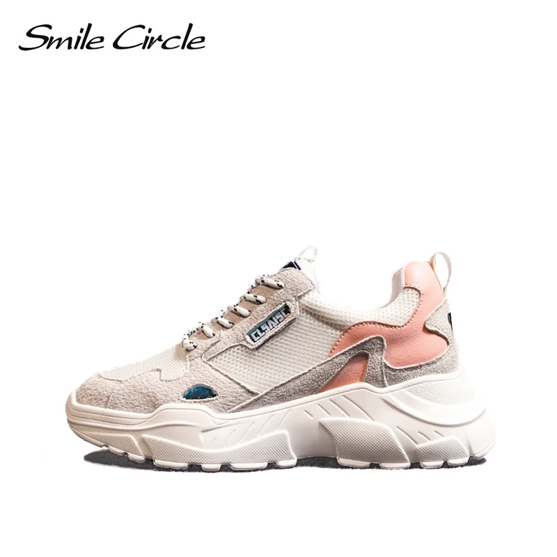 

Smile Circle 2019 Spring Women Chunky Sneaker Microfiber Thick bottom Flat Platform Breathable Shoes Women Wedges Sneaker