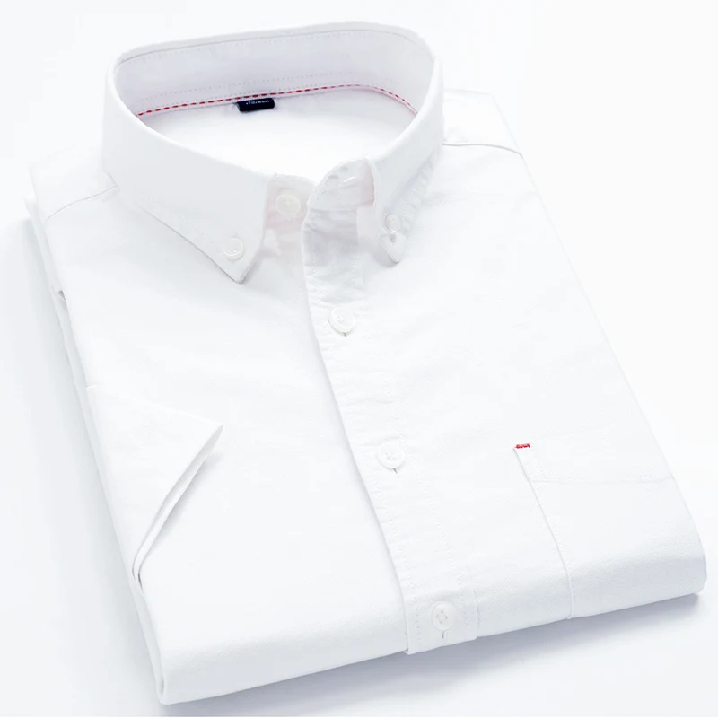 U& SHARK летняя хлопковая оксфордская рубашка мужская с коротким рукавом Повседневная рубашка мужская брендовая одежда мужские рубашки в клетку и полоску - Цвет: White