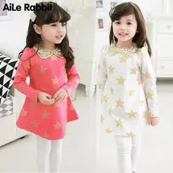 AiLe Rabbit/детское весеннее платье с длинными рукавами для девочек платье с блестками и воротником платье принцессы с пентаграммой и звездами