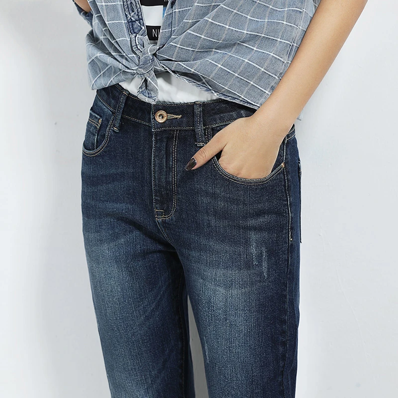Женские прямые джинсы LEIJIJEANS полной длины со средней посадкой &quotрваные&quot с