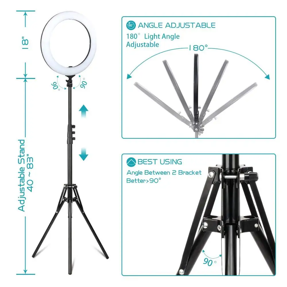 ZoMei 18 дюймов 448 шт. затемнения светодиодный кольцевой светильник с регулируемое кольцо стойка для лампы и держатель для мобильного телефона для селфи макияж осветительный прибор для съемок