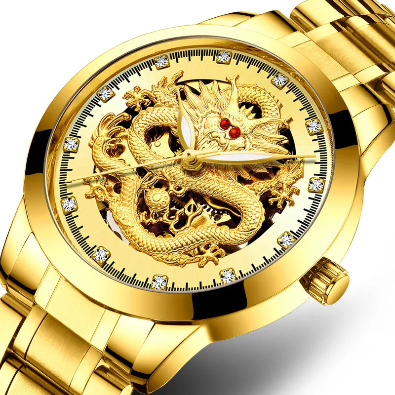 

Man's Mechanical Watch Dragon-shaped Bottom-penetrating Waterproof Automatic Ruby Drilling Machinery Watch
