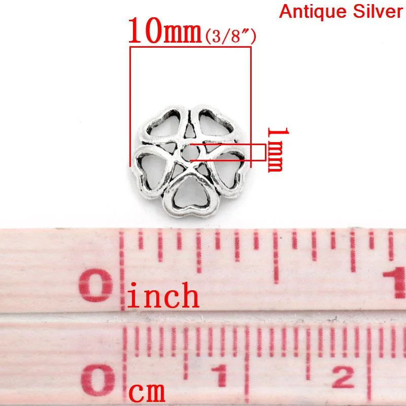 Дорин коробка милые шапочки для бусин в форме цветка античное серебро(подходит для 12 мм 14 мм бусины) полые 10x10 мм, Отверстие: Приблизительно 1 мм, Кол-во 100 шт(B25875