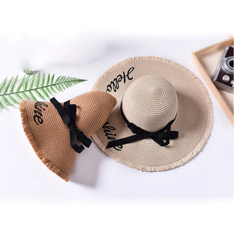 MAERSHEI 2018 إلكتروني قبعة مطرزة كبيرة حافة السيدات قبعة صيفية من القش الشباب القبعات للنساء الظل الشمس شاطئ قبعات الترفيه