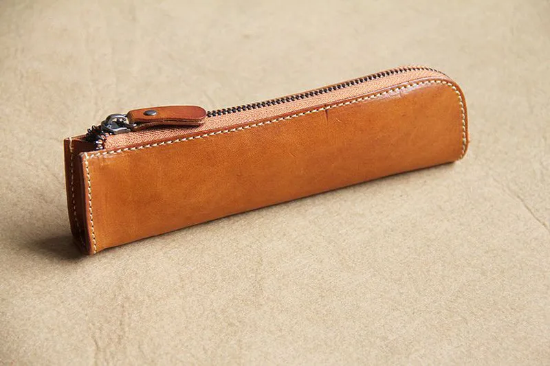 Кожаная сумка-карандаш ручной работы из растительного дубления, винтажные канцелярские принадлежности