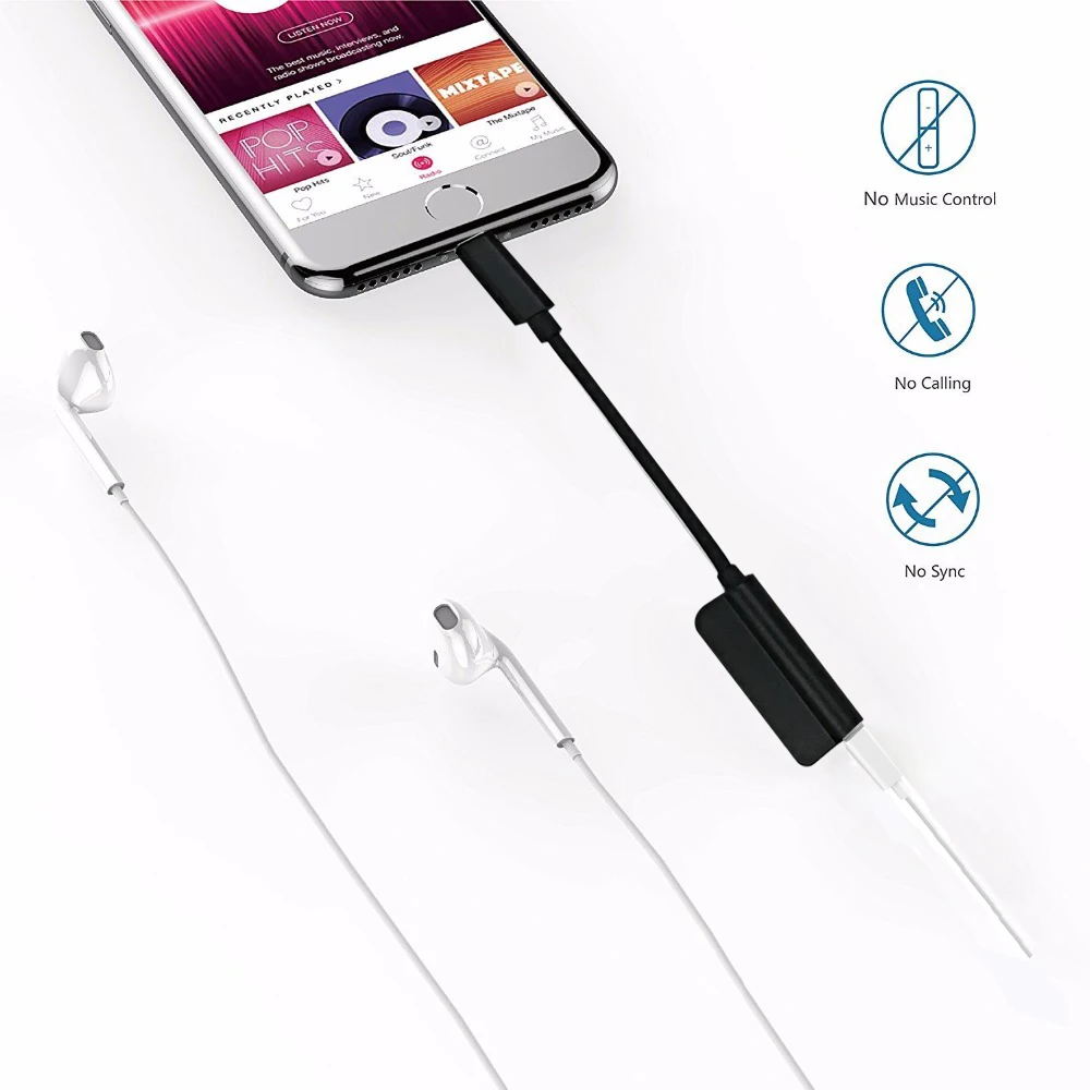 Аудио + переходник для зарядного устройства iPhone 7 8 плюс сплиттер наушников Aux