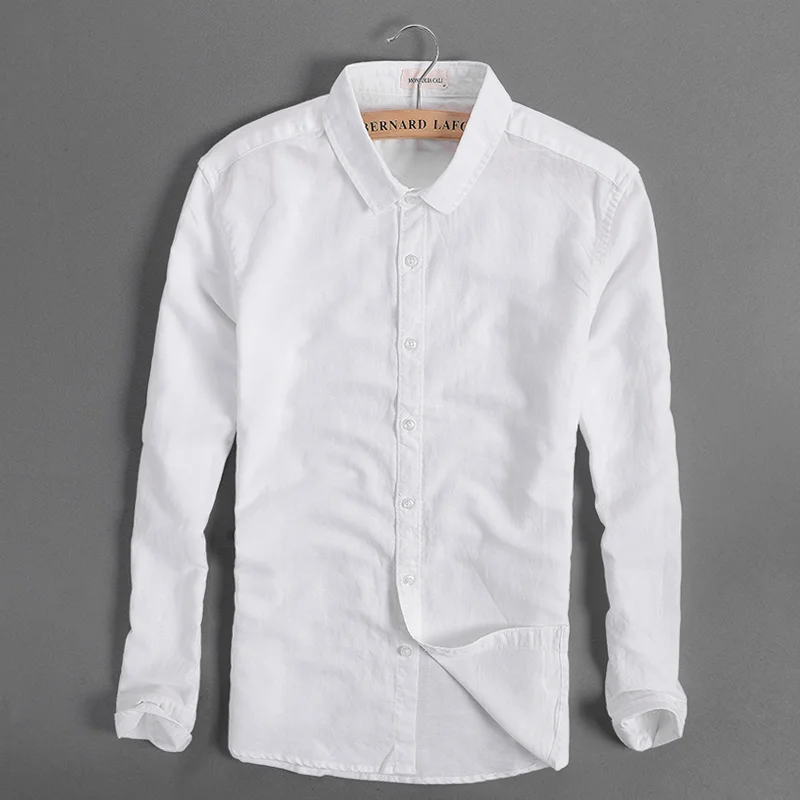 Italy Brand Men Shirt Linen Long Sleeve 
