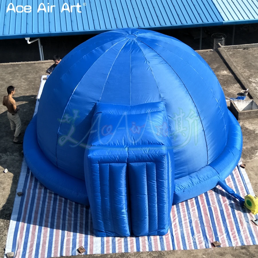 Портативный синий цвет надувная палатка, астрономия купол палатка с большой дверью для торговых шоу в Японии