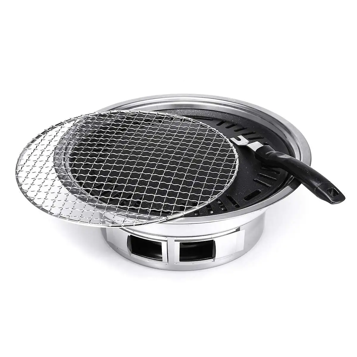  35cm Nonstick Charcoal BBQ Grill Korean Style Camping Pit Steak Barbecue Stove Set Stainless Steel  - 4000020250216