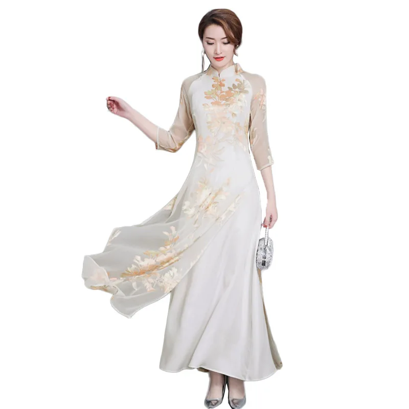 

2019 New Spring Traditional Chinese Dress Women's Satin Qipao Summer Sexy Vintage Cheongsam Flower Size S M L XL XXL 3XL YM1220