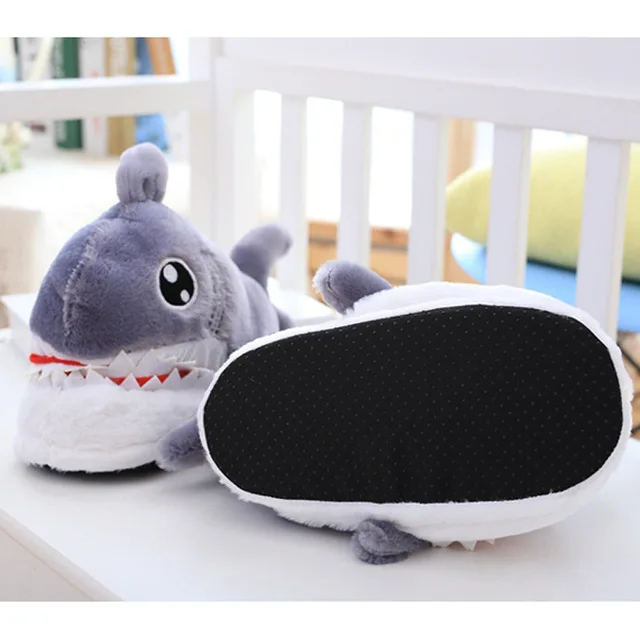 Funny Shark slippers for girls Winter Flock Short plush House shoes women Cute cartoon Bedroom slippers Flat with Soft