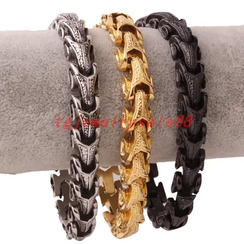 

11mm Wide Silver Color Gold Color Black Color Stainless Steel Keel Link Chain Casting Bracelet Men's Trendy Punk Jewelry 8.66"
