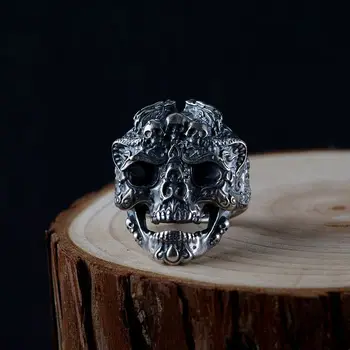 

Men's Skull Silver Ring S925 Silver Retro Silver Craft Open Ring Jewelry J277