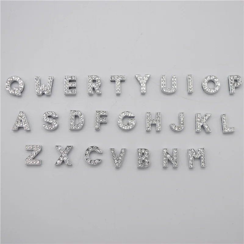 

8MM 130Pcs/Lot Charms DIY Slide Letters With Rhinestone Pet Dog Collars Silver Color Jewelry Finding Components Charms