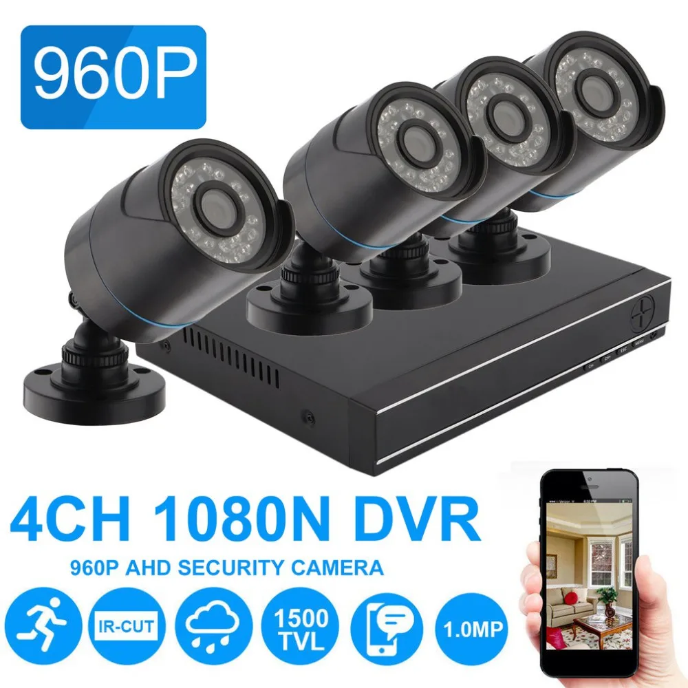 

4CH 1080N DVR Outdoor Indoor Weatherproof Surveillance Camera 1500TVL Night Vision Security 720P Camera System Kit UK Plug