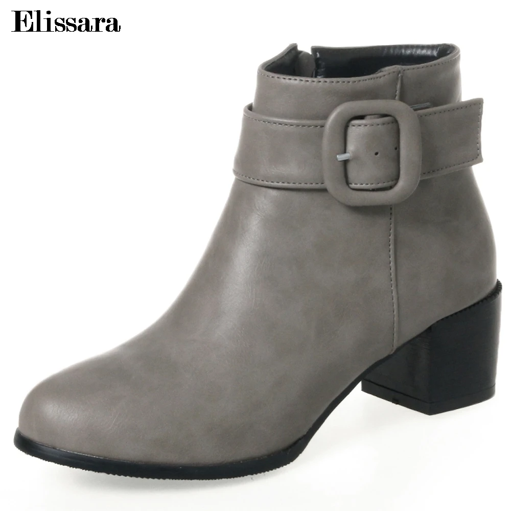 

Elissara Fashion Women's Shoes 2017 Women High Heels Ankle Boots Women Zip Round Toe Buckle Boots Shoes Plus Size 32-45