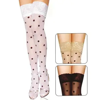 

Womens Sexy Lace Top Sheer Solid Color Dot Thigh High Over Knee Nylon Stockings Girl's Lingerie Hosiery Black Beige White