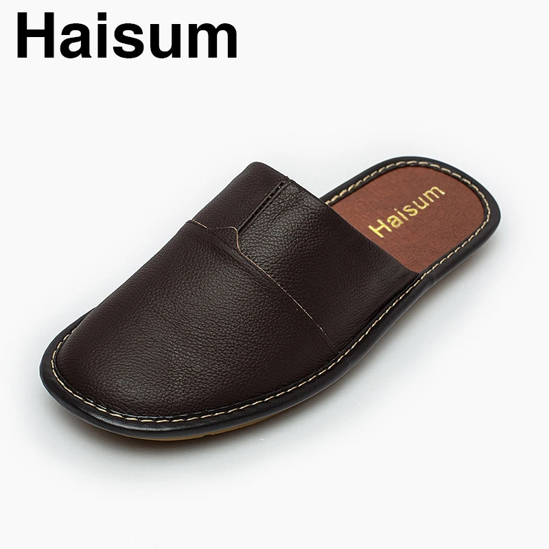 

Men Slippers Spring And Autumn genuine Leather Home Indoor Non - Slip Thermal Slippers 2018 New Hot Haisum H-8808