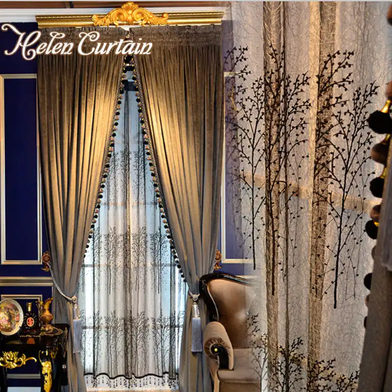 Helen Curtain Luxury Chenille European Style Valance Curtain For Living