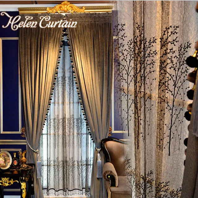 Helen Vorhang Luxus Vorhänge Für Wohnzimmer im Europäischen Stil Grau