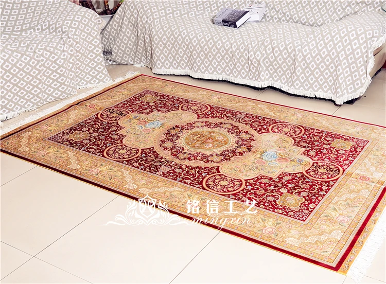 5'x7. 5' красный ручной Узелок персидские шелковые ковры Восточный ковер ручной работы