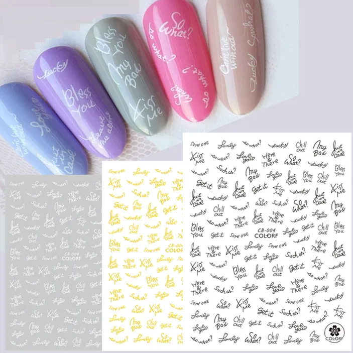 

NewestCB-4 black white GOLD SILVE color series special letter 3d nail art gold silver white black Template sticker decal MAGICO