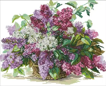 

basket of lilac flowers 2016 home Decor counted14ct white canvas similar DMC Cross Stitch kits14ct needlework Set DIY embroidery