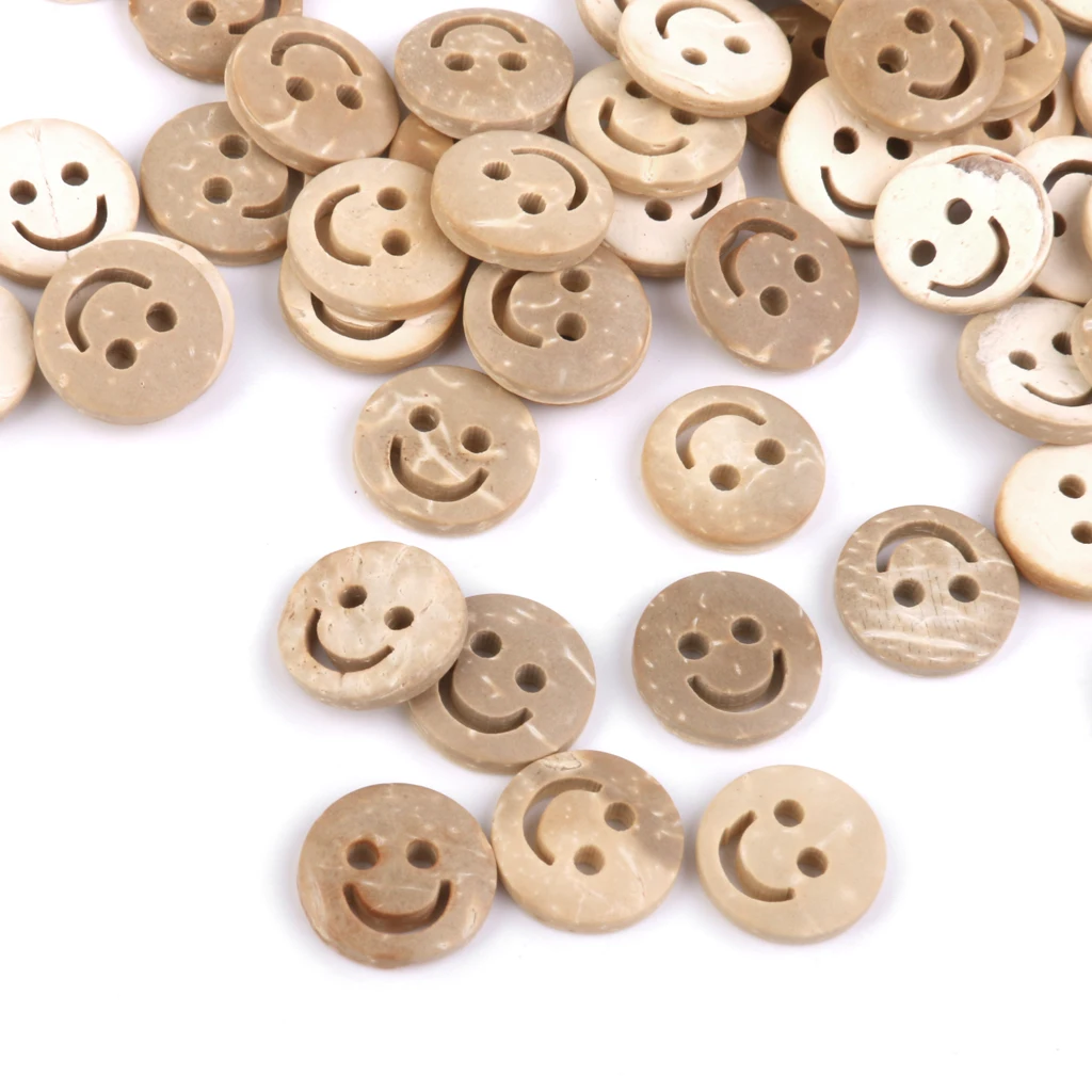 100pcs 13mm Smile Face Coconut Buttons Cute Kids Children Apparel Button Sewing Scrapbooking Accessories Cardmaking DIY Craft