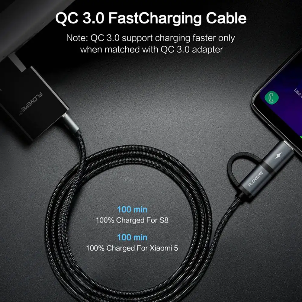 FLOVEME QC 3,0 Micro usb type C кабель 2.8A Быстрая зарядка зарядное устройство кабели для samsung S9 S8 Plus Xiaomi huawei mate 20 телефонный кабель