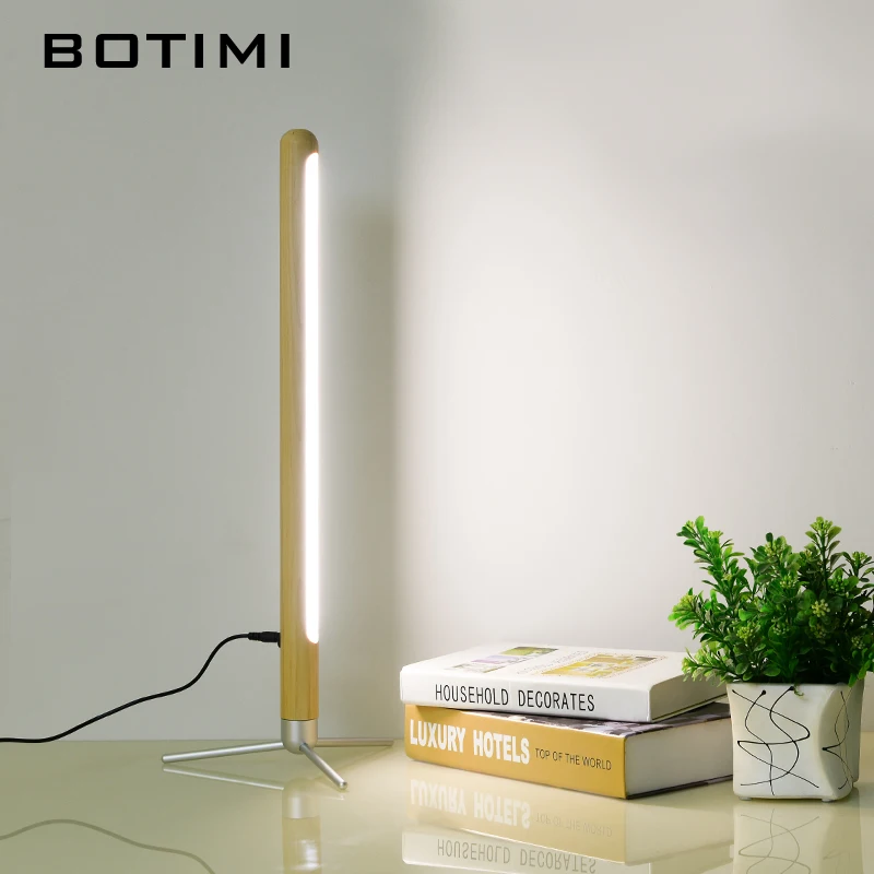 

BOTIMI 220V LED Table Lamp With Touch Switch For Bedroom Wooden Bedside Lights In Tube Shade Modern Standing Reading Lamp