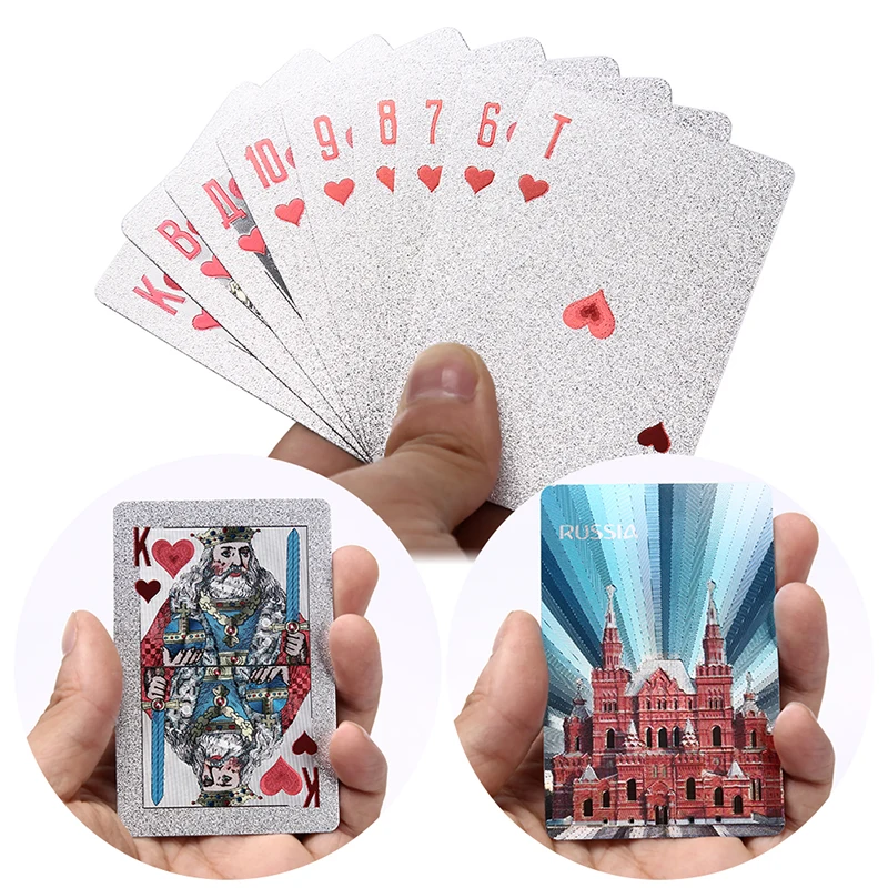 Beste 36 stks 1 Dek Rusland Poker Gold Sliver Folie Nail Speelkaarten PVC Waterdicht Creatieve Poker Kaarten Plastic Duurzaam Game kaarten